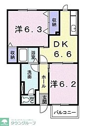 フォレスト・1 2DKの間取図画像
