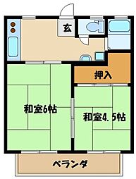 小田急小田原線 町田駅 徒歩15分の賃貸アパート 2階2Kの間取り