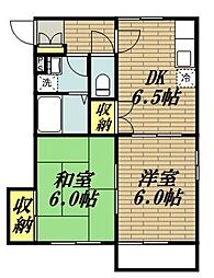 JR横浜線 橋本駅 徒歩9分の賃貸マンション 2階2DKの間取り