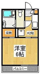 シャトル森野 2階1Kの間取り