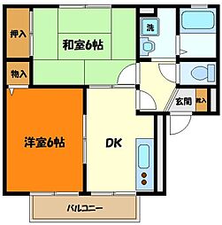 ボナール町田 2階2DKの間取り