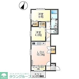 パレス北野 1階2LDKの間取り