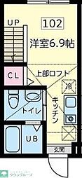 JR横浜線 相原駅 徒歩18分の賃貸アパート 1階ワンルームの間取り