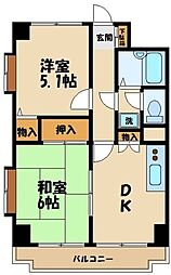 JR横浜線 橋本駅 徒歩5分の賃貸マンション 6階2DKの間取り