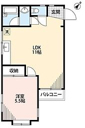 ロワール栗木台 3階1LDKの間取り