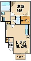 京王相模原線 多摩境駅 徒歩11分の賃貸アパート 1階1LDKの間取り