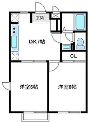 カトルコート 2階2DKの間取り