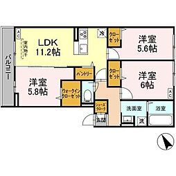 JR横浜線 相模原駅 徒歩11分の賃貸アパート 3階3LDKの間取り