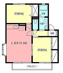 JR横浜線 橋本駅 徒歩15分の賃貸アパート 2階2LDKの間取り