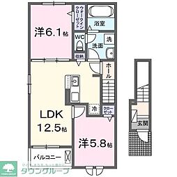 スカイデュー 2階1LDKの間取り