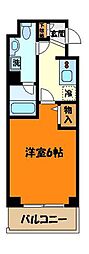 JR中央線 八王子駅 徒歩6分の賃貸マンション 6階1Kの間取り
