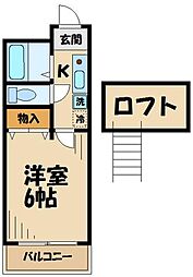 京王相模原線 橋本駅 徒歩12分の賃貸マンション 2階1Kの間取り