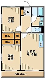 メゾンクローバー 2階2LDKの間取り