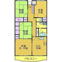 京王相模原線 南大沢駅 徒歩20分の賃貸マンション 2階4DKの間取り