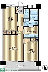 JR中央線 八王子駅 徒歩10分の賃貸マンション 12階2LDKの間取り