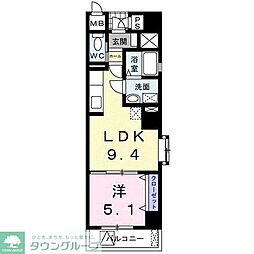 タウンコートＳ 9階1LDKの間取り