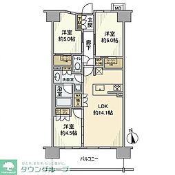JR横浜線 町田駅 徒歩9分の賃貸マンション 9階3LDKの間取り