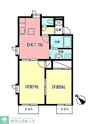 パークハイツ 1階2DKの間取り