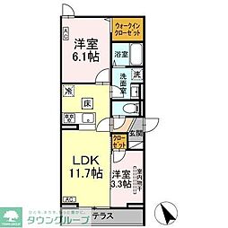 京王相模原線 橋本駅 徒歩18分の賃貸アパート 1階2LDKの間取り