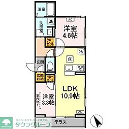京王相模原線 橋本駅 徒歩18分の賃貸アパート 1階2LDKの間取り