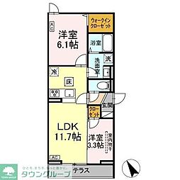 京王相模原線 橋本駅 徒歩18分の賃貸アパート 2階2LDKの間取り