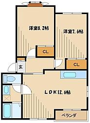 フォートヴィラII 1階2LDKの間取り