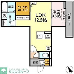 京王相模原線 橋本駅 徒歩18分の賃貸アパート 1階1LDKの間取り
