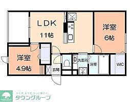 JR横浜線 矢部駅 徒歩6分の賃貸アパート 1階2LDKの間取り