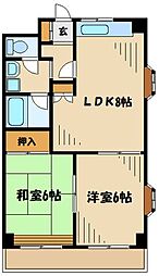 JR横浜線 橋本駅 徒歩7分の賃貸マンション 2階2LDKの間取り