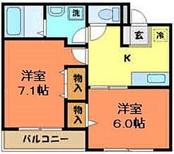 プリマヴェーラ狭間 2階2Kの間取り