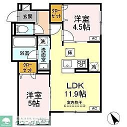 京王線 京王八王子駅 徒歩7分の賃貸アパート 1階2LDKの間取り