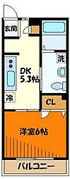 フレイル 2階1DKの間取り