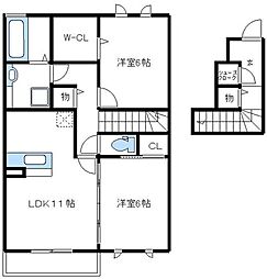 JR横浜線 相原駅 徒歩16分の賃貸アパート 2階2LDKの間取り