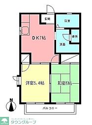 京王相模原線 多摩境駅 徒歩14分の賃貸アパート 2階2DKの間取り