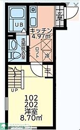 JR相模線 南橋本駅 徒歩5分の賃貸アパート 1階1Kの間取り
