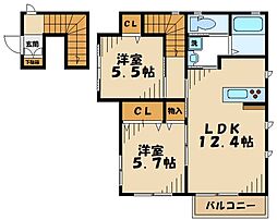 小田急小田原線 相模大野駅 徒歩13分の賃貸アパート 2階2LDKの間取り