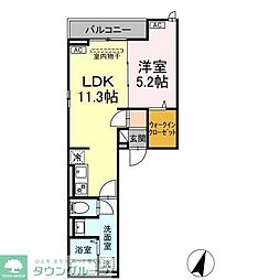 JR中央線 八王子駅 徒歩9分の賃貸アパート 2階1LDKの間取り
