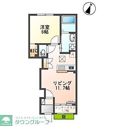 JR横浜線 淵野辺駅 徒歩15分の賃貸アパート 1階1LDKの間取り