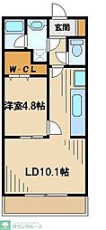 京王高尾線 狭間駅 徒歩9分の賃貸マンション 3階1LDKの間取り