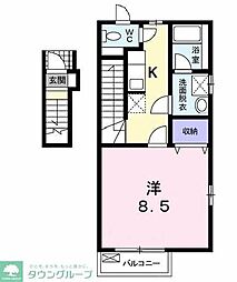 JR横浜線 八王子みなみ野駅 徒歩20分の賃貸アパート 2階1Kの間取り