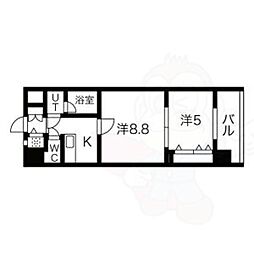 JR大阪環状線 芦原橋駅 徒歩4分の賃貸マンション 7階2Kの間取り
