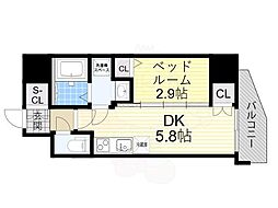 Osaka Metro谷町線 四天王寺前夕陽ヶ丘駅 徒歩9分の賃貸マンション 14階1DKの間取り