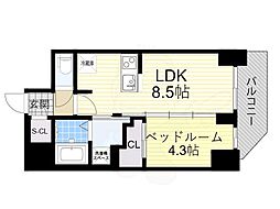 Osaka Metro中央線 堺筋本町駅 徒歩4分の賃貸マンション 12階1LDKの間取り