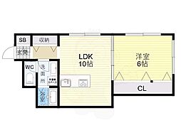 Osaka Metro長堀鶴見緑地線 大正駅 徒歩9分の賃貸マンション 2階1LDKの間取り