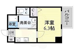クリスタルグランツ難波WEST 1Kの間取図画像