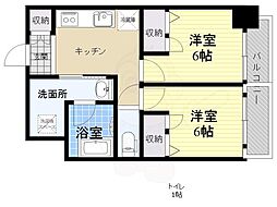 エステムコート難波5ブロード 2Kの間取図画像