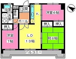 サクセス諸岡 3LDKの間取図画像