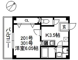 フォンテーヌ博多 1Kの間取図画像