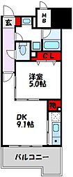 キルンズ博多駅南 1DKの間取図画像