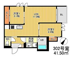 福岡市南区三宅3丁目アパート 2LDKの間取図画像